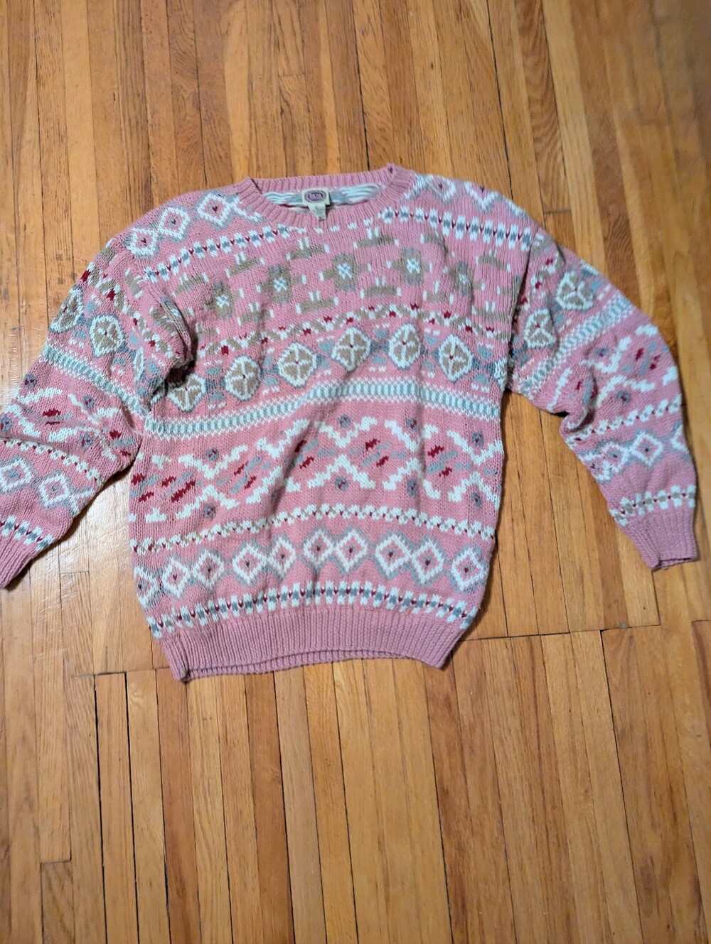 Vintage Saks Fifth Avenue Pastel Geometric knit crewneck Sweater Size large
